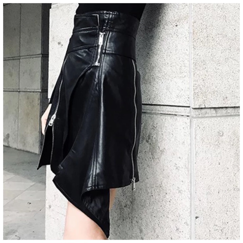 The ASHLAY Asymmetrical Vegan Leather Skirt - Picture 4 of 7